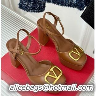 Pretty Style Valentino VLOGO Signature Platform Pump 115MM Nappa Leather Brown 5030506