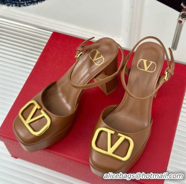 Pretty Style Valentino VLOGO Signature Platform Pump 115MM Nappa Leather Brown 5030506