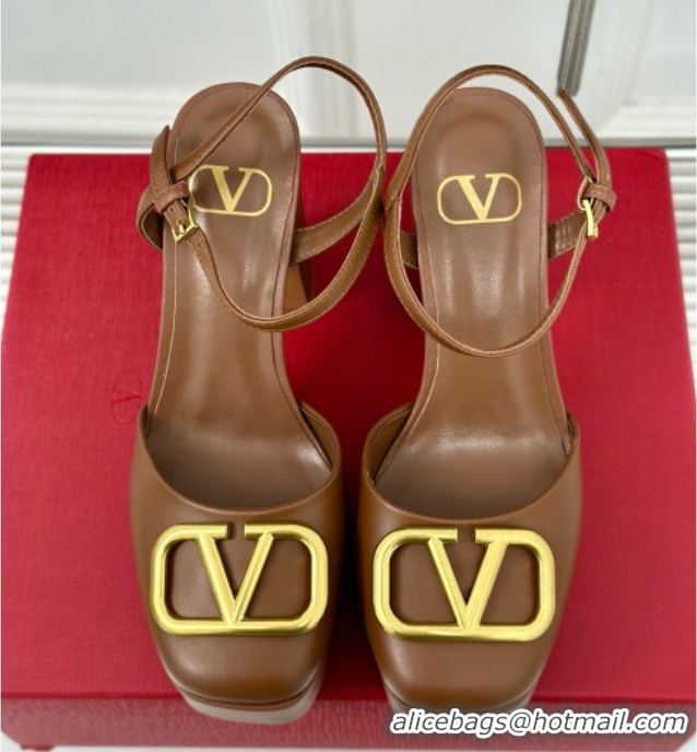 Pretty Style Valentino VLOGO Signature Platform Pump 115MM Nappa Leather Brown 5030506