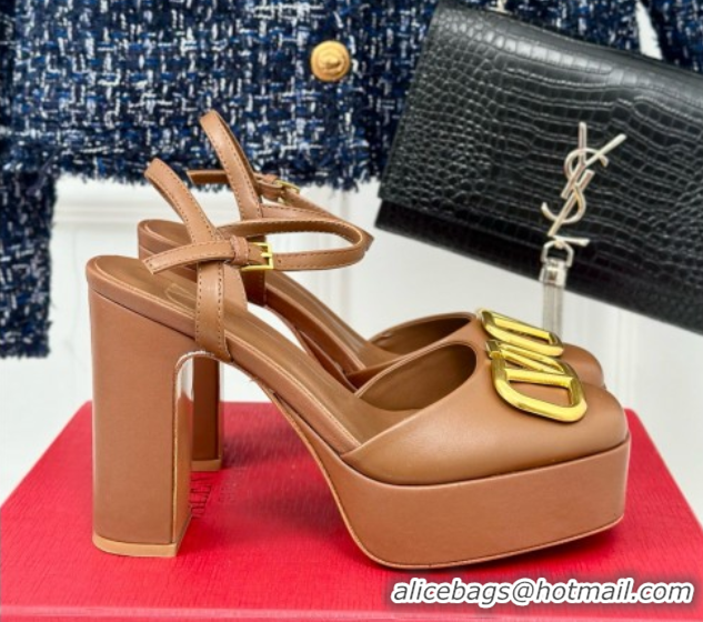 Pretty Style Valentino VLOGO Signature Platform Pump 115MM Nappa Leather Brown 5030506