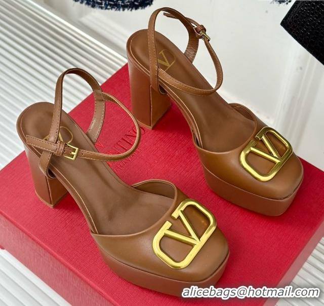 Pretty Style Valentino VLOGO Signature Platform Pump 115MM Nappa Leather Brown 5030506