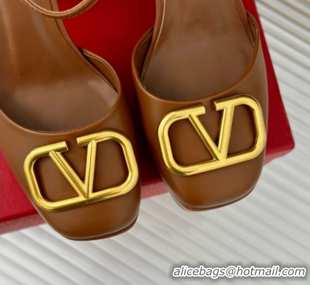 Pretty Style Valentino VLOGO Signature Platform Pump 115MM Nappa Leather Brown 5030506