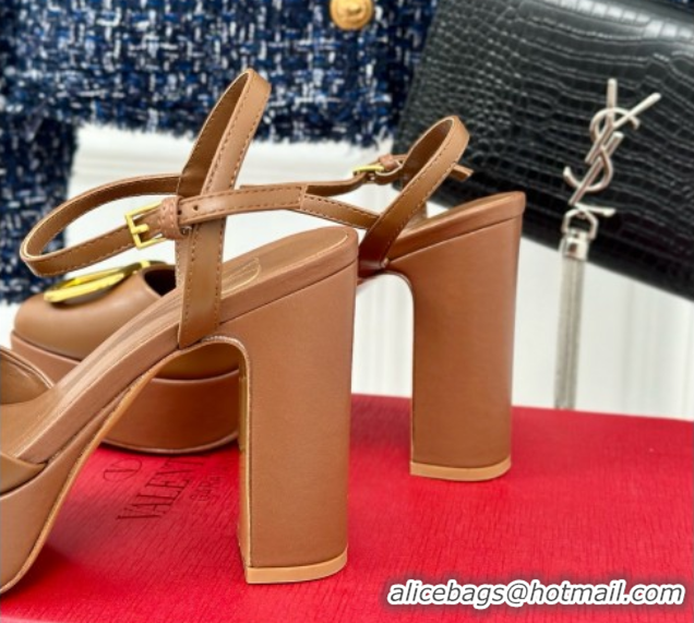 Pretty Style Valentino VLOGO Signature Platform Pump 115MM Nappa Leather Brown 5030506
