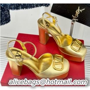 Grade Quality Valentino VLOGO Signature Platform Pump 115MM Nappa Leather Gold 5030508