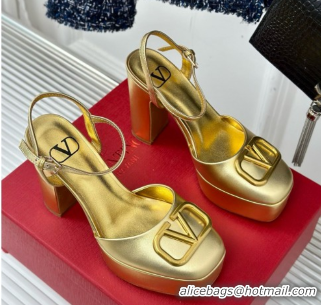 Grade Quality Valentino VLOGO Signature Platform Pump 115MM Nappa Leather Gold 5030508