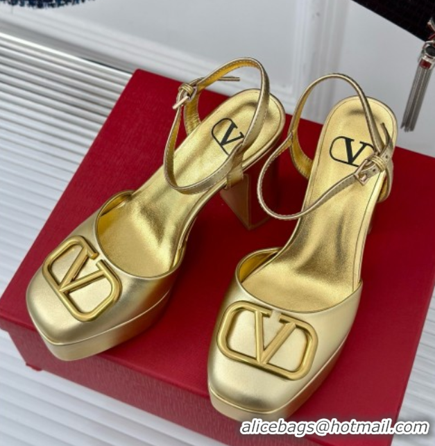 Grade Quality Valentino VLOGO Signature Platform Pump 115MM Nappa Leather Gold 5030508