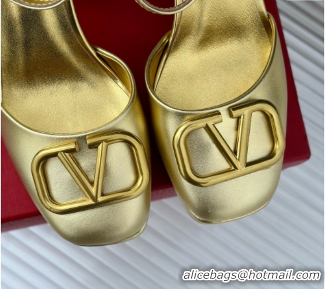Grade Quality Valentino VLOGO Signature Platform Pump 115MM Nappa Leather Gold 5030508