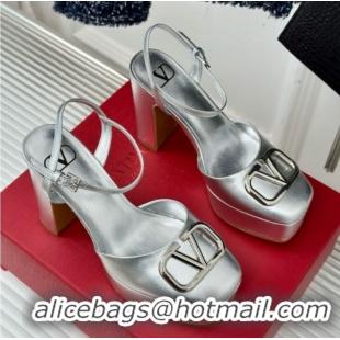 Classic Hot Valentino VLOGO Signature Platform Pump 115MM Nappa Leather Silver 5030509