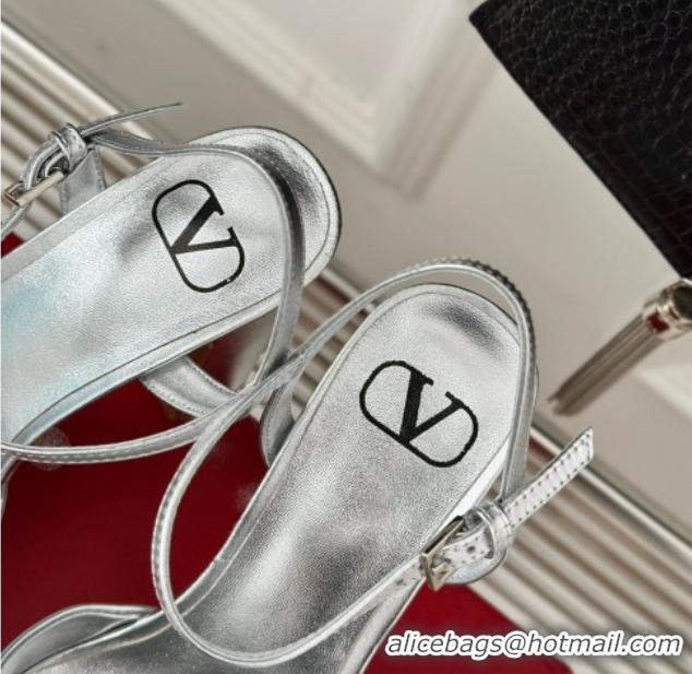 Classic Hot Valentino VLOGO Signature Platform Pump 115MM Nappa Leather Silver 5030509