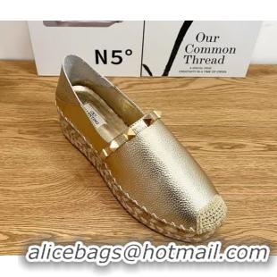 Good Quality Valentino Rockstud Platform Espadrilles 2cm in Grained Calfskin Gold 0426095
