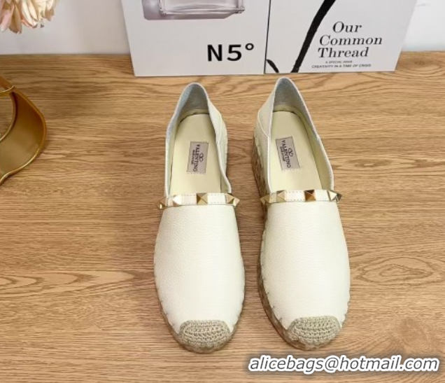 Most Popular Valentino Rockstud Platform Espadrilles 2cm in Grained Calfskin White 50426097
