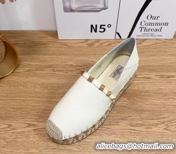 Most Popular Valentino Rockstud Platform Espadrilles 2cm in Grained Calfskin White 50426097