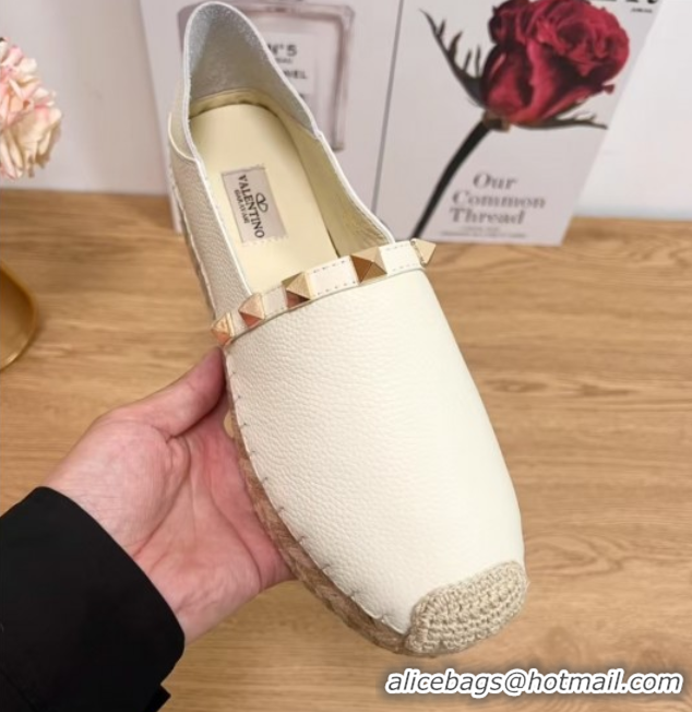 Most Popular Valentino Rockstud Platform Espadrilles 2cm in Grained Calfskin White 50426097