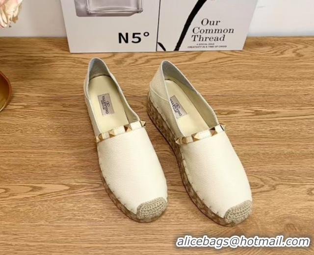 Most Popular Valentino Rockstud Platform Espadrilles 2cm in Grained Calfskin White 50426097