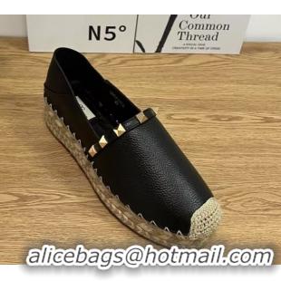 Unique Style Valentino Rockstud Platform Espadrilles 2cm in Grained Calfskin Black 50426098