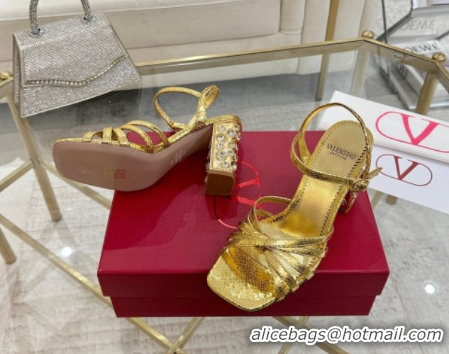 Durable Valentino Preshoes Heel Sandals 9cm in Laminated Snakeskin Embossed Leather Yellow Gold 0428006