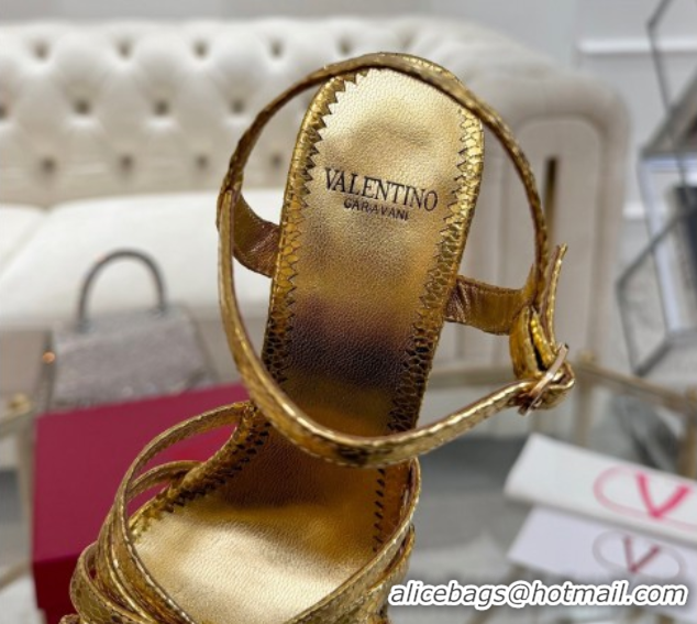 Durable Valentino Preshoes Heel Sandals 9cm in Laminated Snakeskin Embossed Leather Yellow Gold 0428006