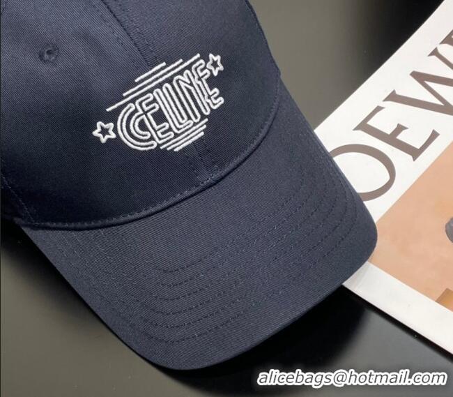 Luxury Cheap Celine Canvas Baseball Hat CE051401 Dark Blue 2025