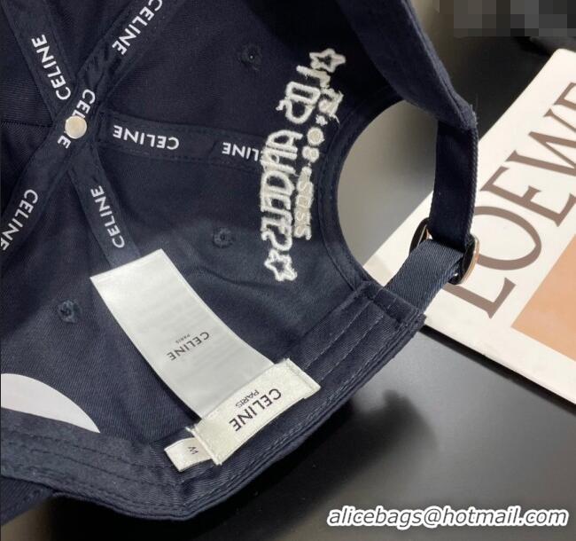 Luxury Cheap Celine Canvas Baseball Hat CE051401 Dark Blue 2025