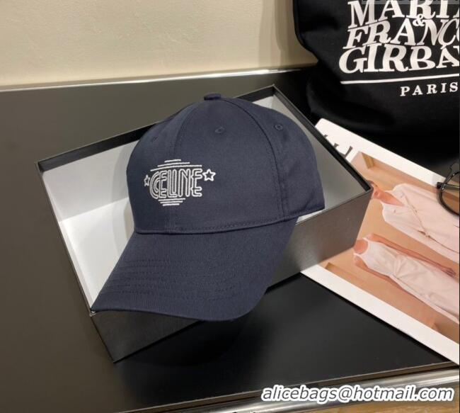 Luxury Cheap Celine Canvas Baseball Hat CE051401 Dark Blue 2025
