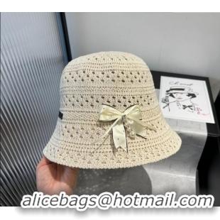 Top Grade Miu Miu Knit Bucket Hat with Bow M051402 White 2025