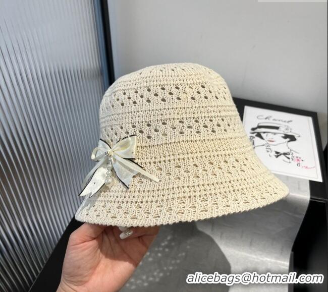 Top Grade Miu Miu Knit Bucket Hat with Bow M051402 White 2025