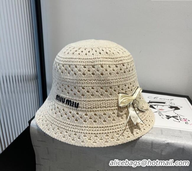 Top Grade Miu Miu Knit Bucket Hat with Bow M051402 White 2025