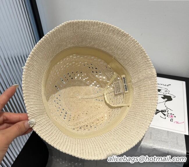 Top Grade Miu Miu Knit Bucket Hat with Bow M051402 White 2025