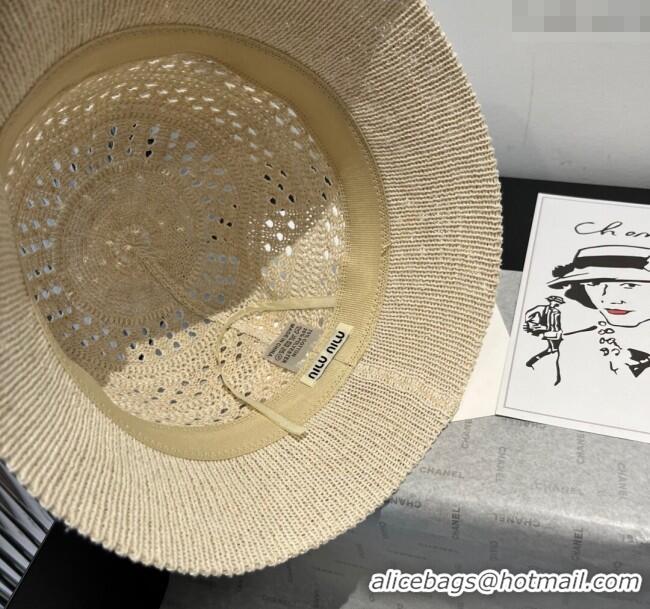 Top Grade Miu Miu Knit Bucket Hat with Bow M051402 White 2025