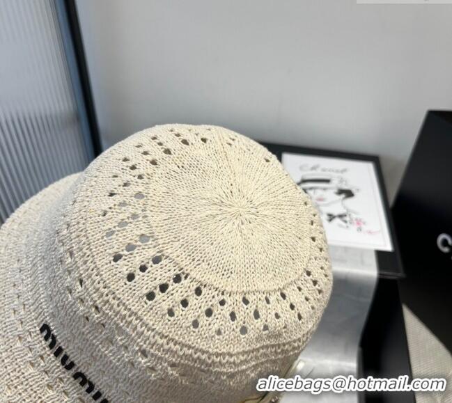 Top Grade Miu Miu Knit Bucket Hat with Bow M051402 White 2025