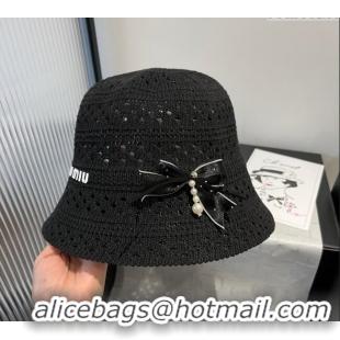 Luxury Classic Miu Miu Knit Bucket Hat with Bow M051402 Black 2025