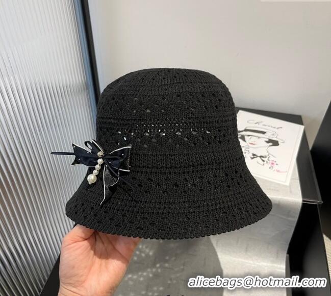 Luxury Classic Miu Miu Knit Bucket Hat with Bow M051402 Black 2025