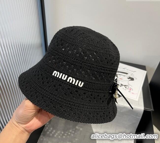 Luxury Classic Miu Miu Knit Bucket Hat with Bow M051402 Black 2025