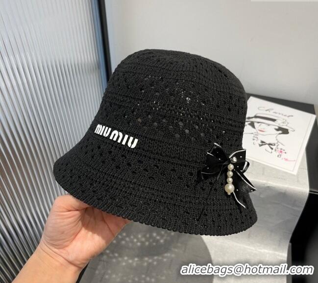 Luxury Classic Miu Miu Knit Bucket Hat with Bow M051402 Black 2025