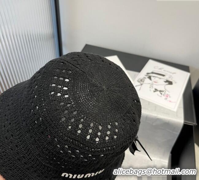 Luxury Classic Miu Miu Knit Bucket Hat with Bow M051402 Black 2025
