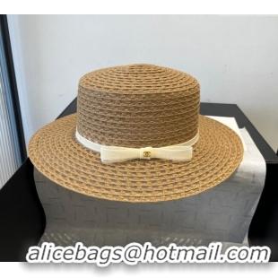 Luxury Cheap Chanel Straw Wide Brim Hat CH051403 Khaki 2025
