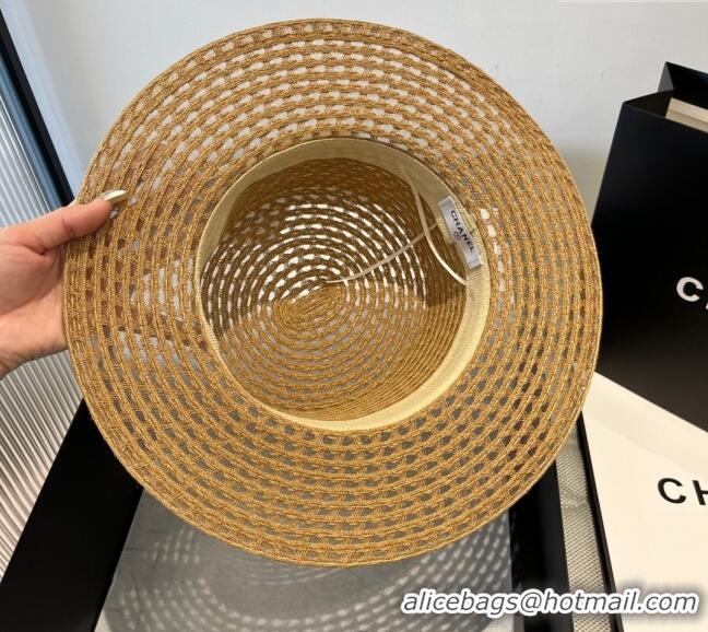 Luxury Cheap Chanel Straw Wide Brim Hat CH051403 Khaki 2025