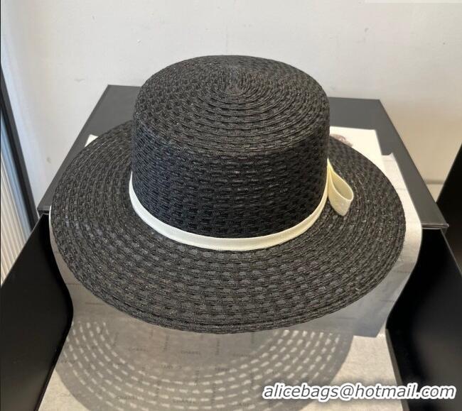 Good Taste Chanel Straw Wide Brim Hat CH051403 Black 2025