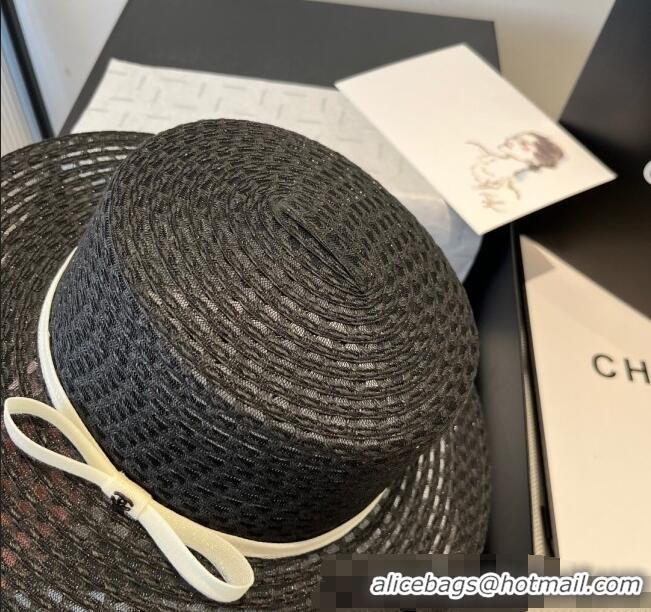 Good Taste Chanel Straw Wide Brim Hat CH051403 Black 2025