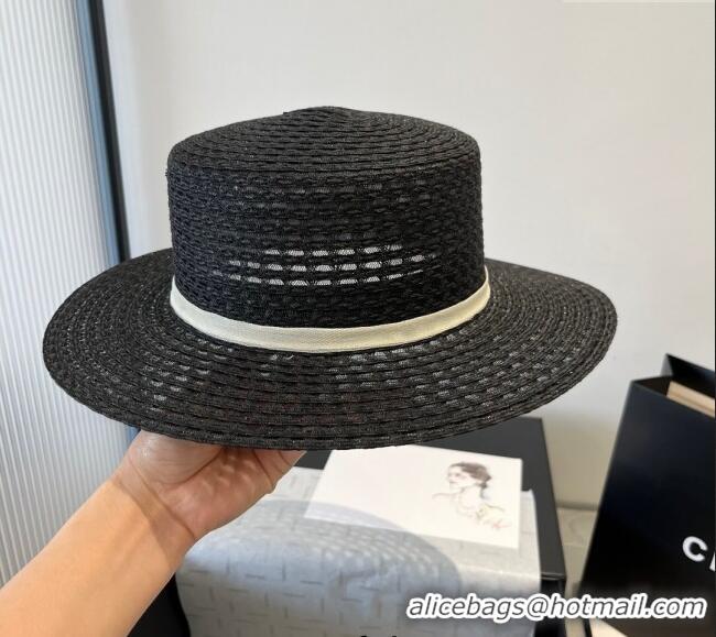Good Taste Chanel Straw Wide Brim Hat CH051403 Black 2025