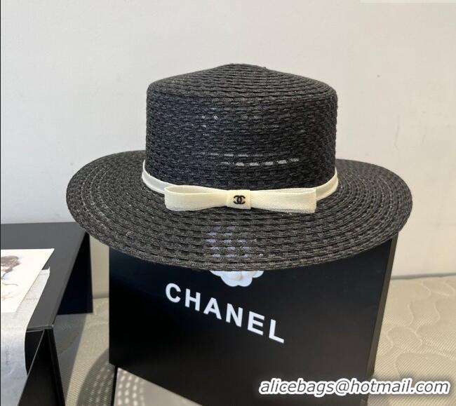 Good Taste Chanel Straw Wide Brim Hat CH051403 Black 2025