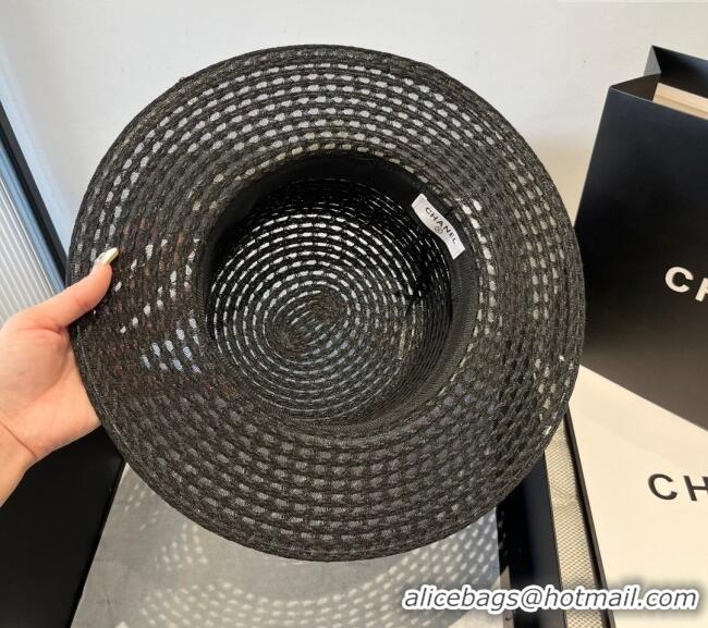 Good Taste Chanel Straw Wide Brim Hat CH051403 Black 2025