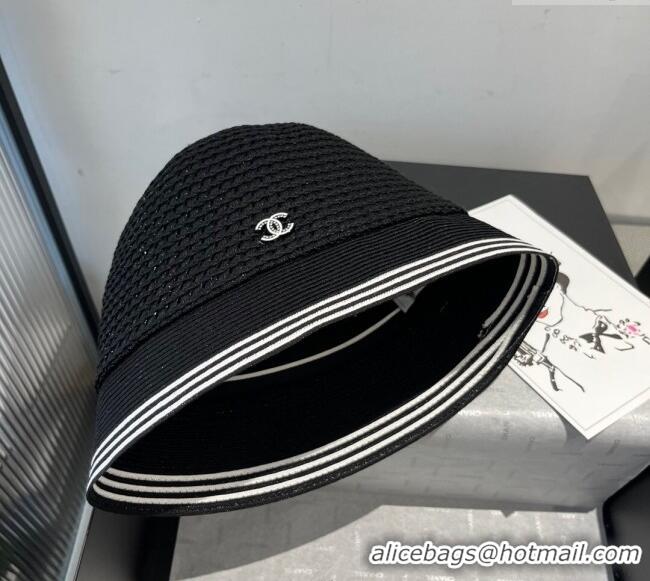 Free Shipping Cheap Chanel Straw Bucket Hat CH051404 Black 2025