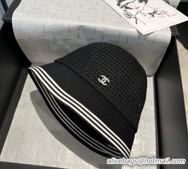 Free Shipping Cheap Chanel Straw Bucket Hat CH051404 Black 2025