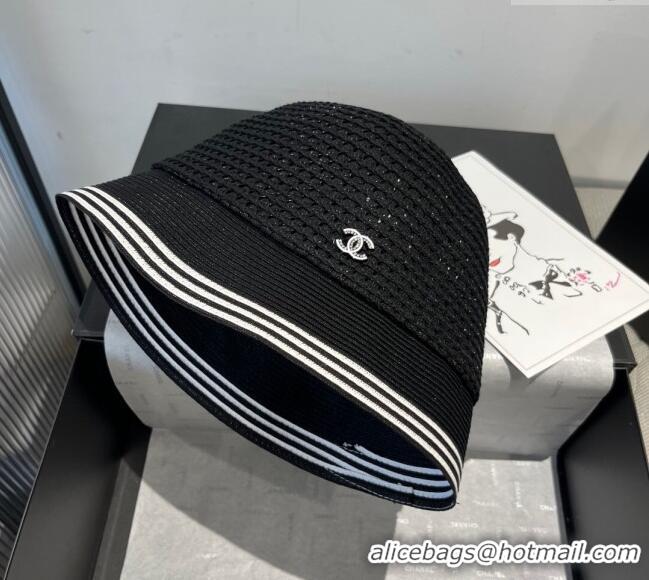 Free Shipping Cheap Chanel Straw Bucket Hat CH051404 Black 2025