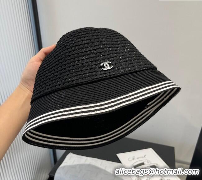 Free Shipping Cheap Chanel Straw Bucket Hat CH051404 Black 2025