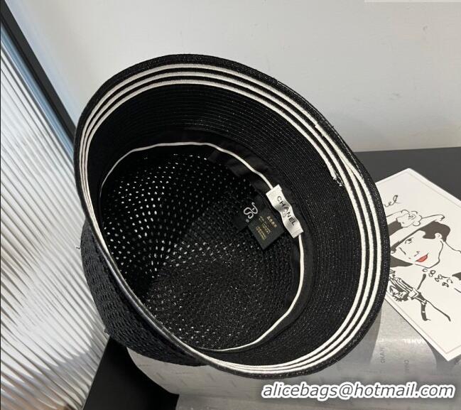 Free Shipping Cheap Chanel Straw Bucket Hat CH051404 Black 2025