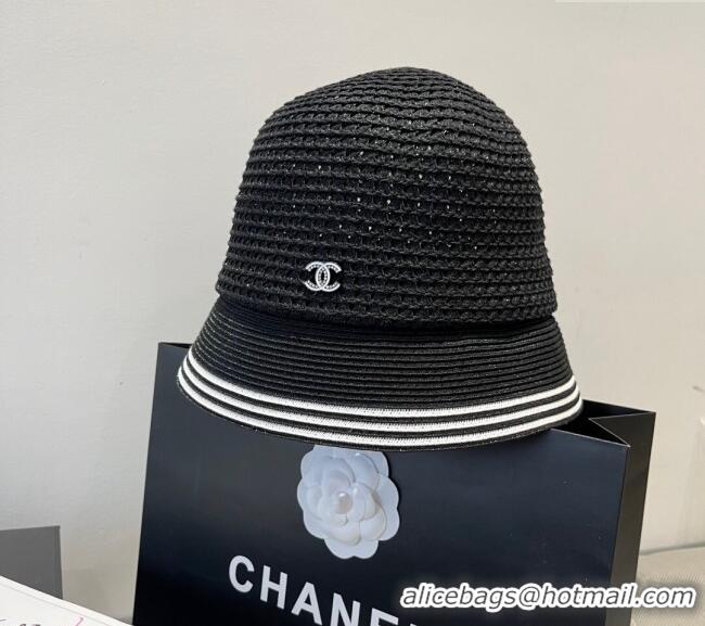 Free Shipping Cheap Chanel Straw Bucket Hat CH051404 Black 2025