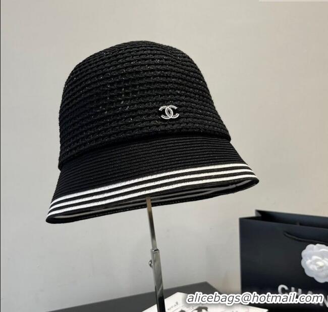Free Shipping Cheap Chanel Straw Bucket Hat CH051404 Black 2025