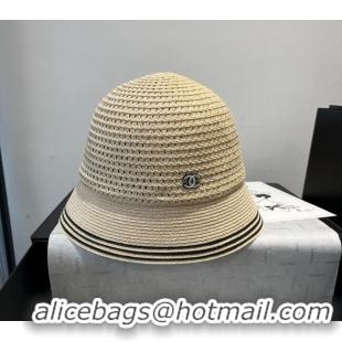 Luxury Cheap Chanel Straw Bucket Hat CH051404 Beige 2025